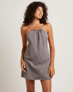 Tech Halter Neck Mini Dress in Peat