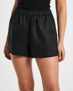 Tide Linen Shorts in Black