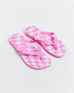Top Distorted Check Thongs Pink Lemonade