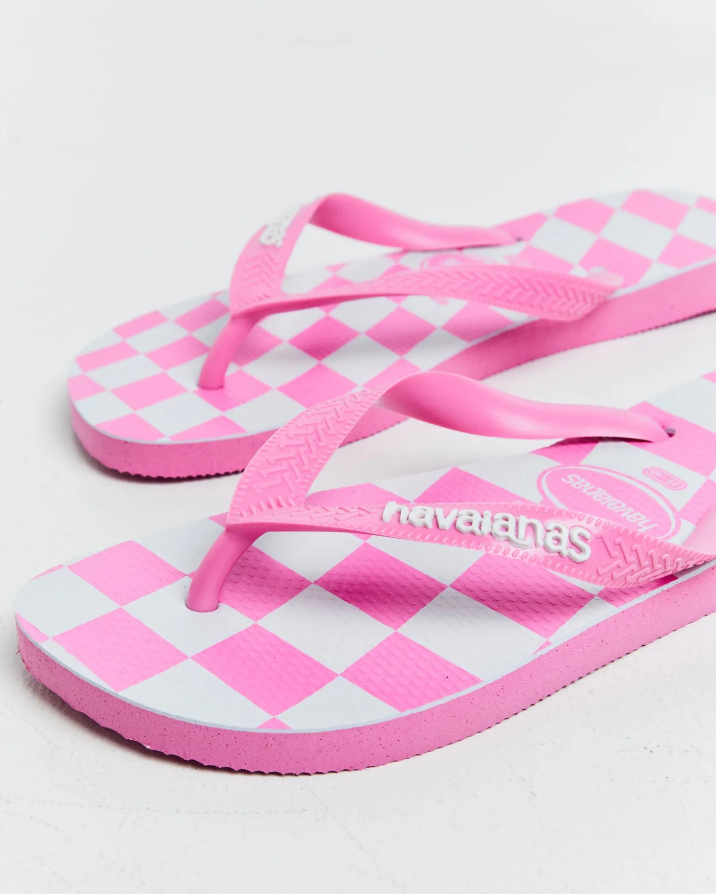 Top Distorted Check Thongs Pink Lemonade