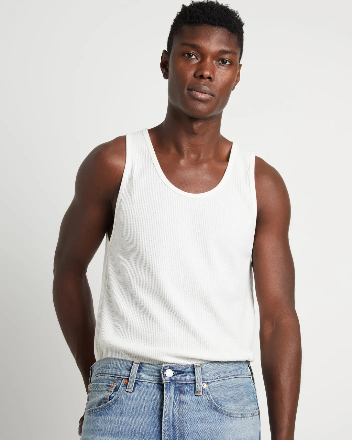 Trade Waffle Tank in Vintage White