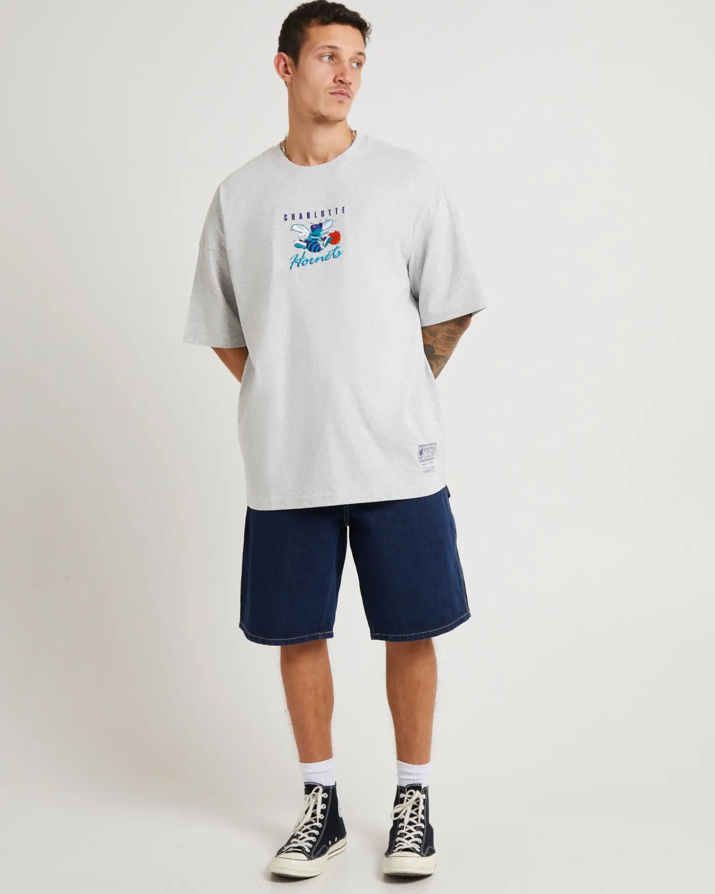 Tri Logo Hornets Oversized T-Shirt in Vintage Grey Marle