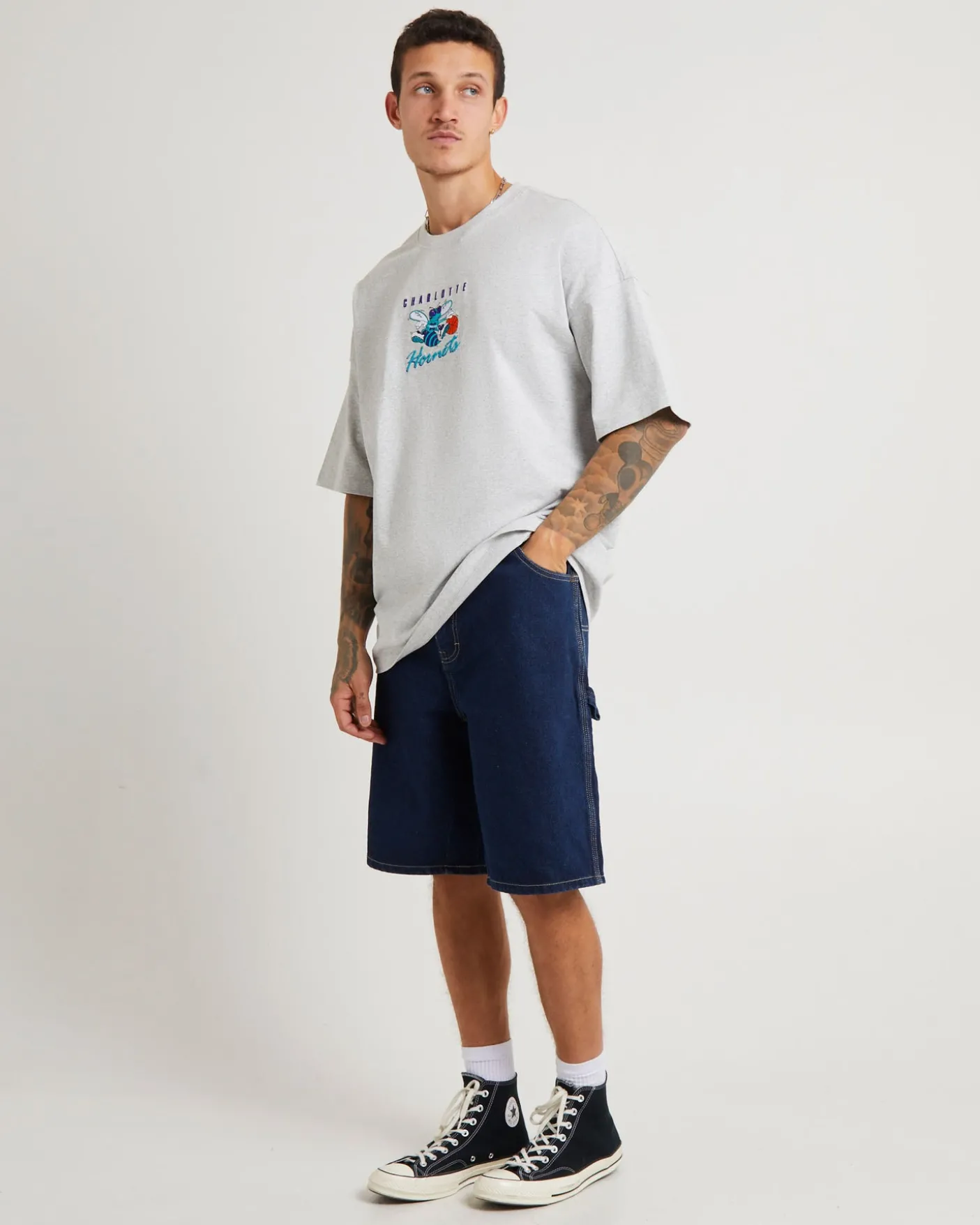 Tri Logo Hornets Oversized T-Shirt in Vintage Grey Marle