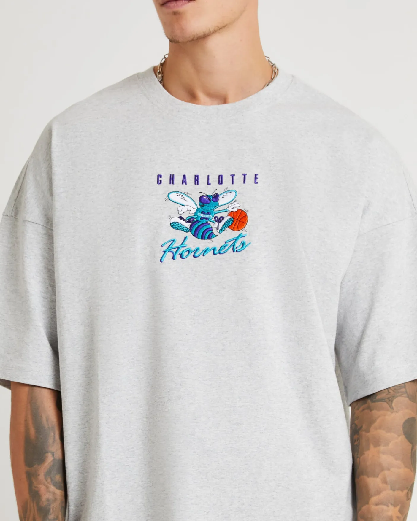 Tri Logo Hornets Oversized T-Shirt in Vintage Grey Marle