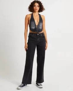 Trinity Denim Halter Top Charcoal Tint