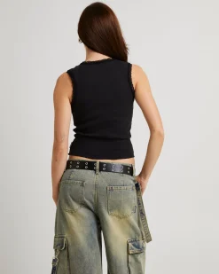 Unknown Diamonte Pointelle Tank Top