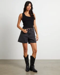 Vinnie Vintage Denim Shorts in Afters Black