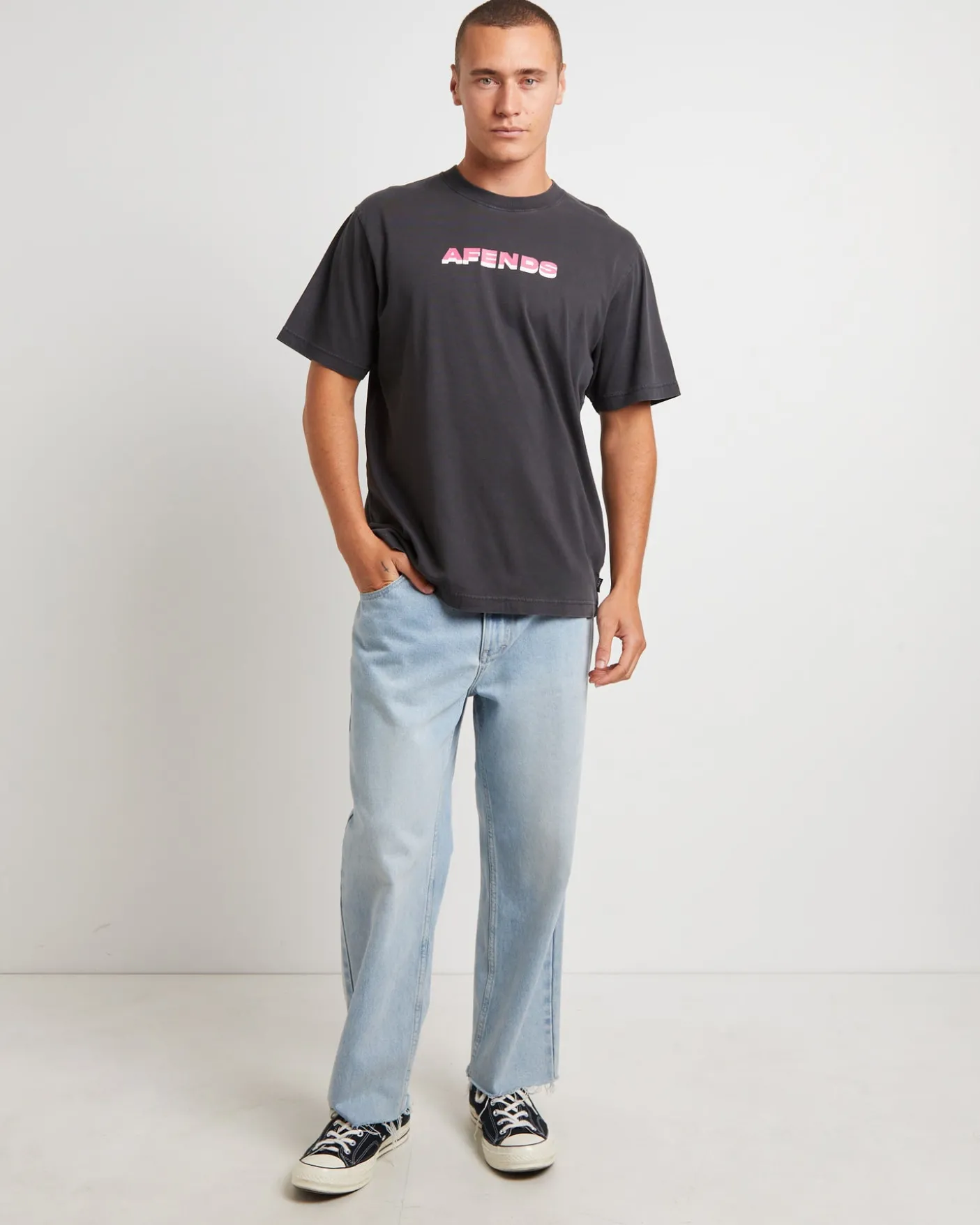 Volcanic Times Recycled Retro Fit T-Shirt in Stone Black