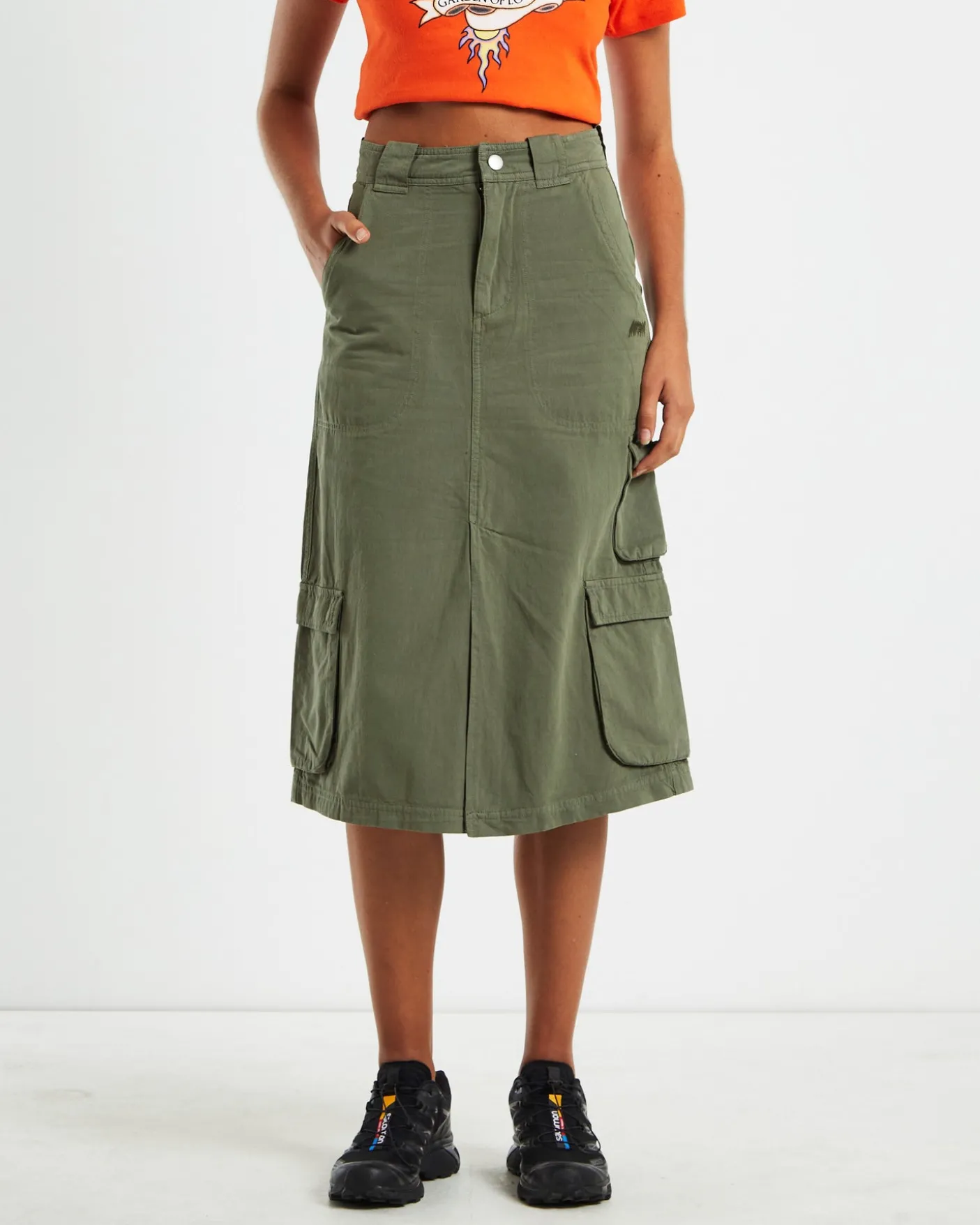 Waterpipe Midi Cargo Skirt Khaki