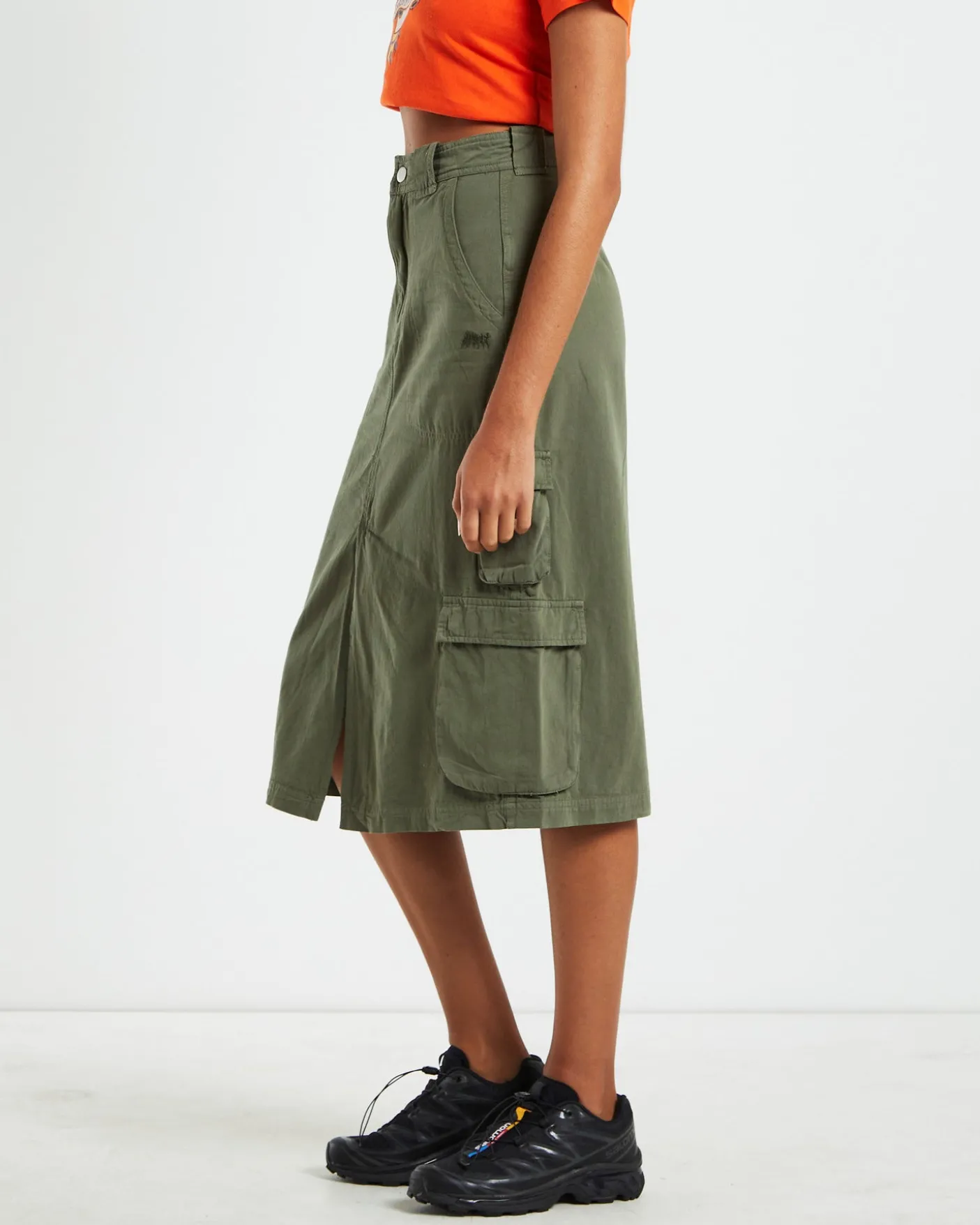 Waterpipe Midi Cargo Skirt Khaki