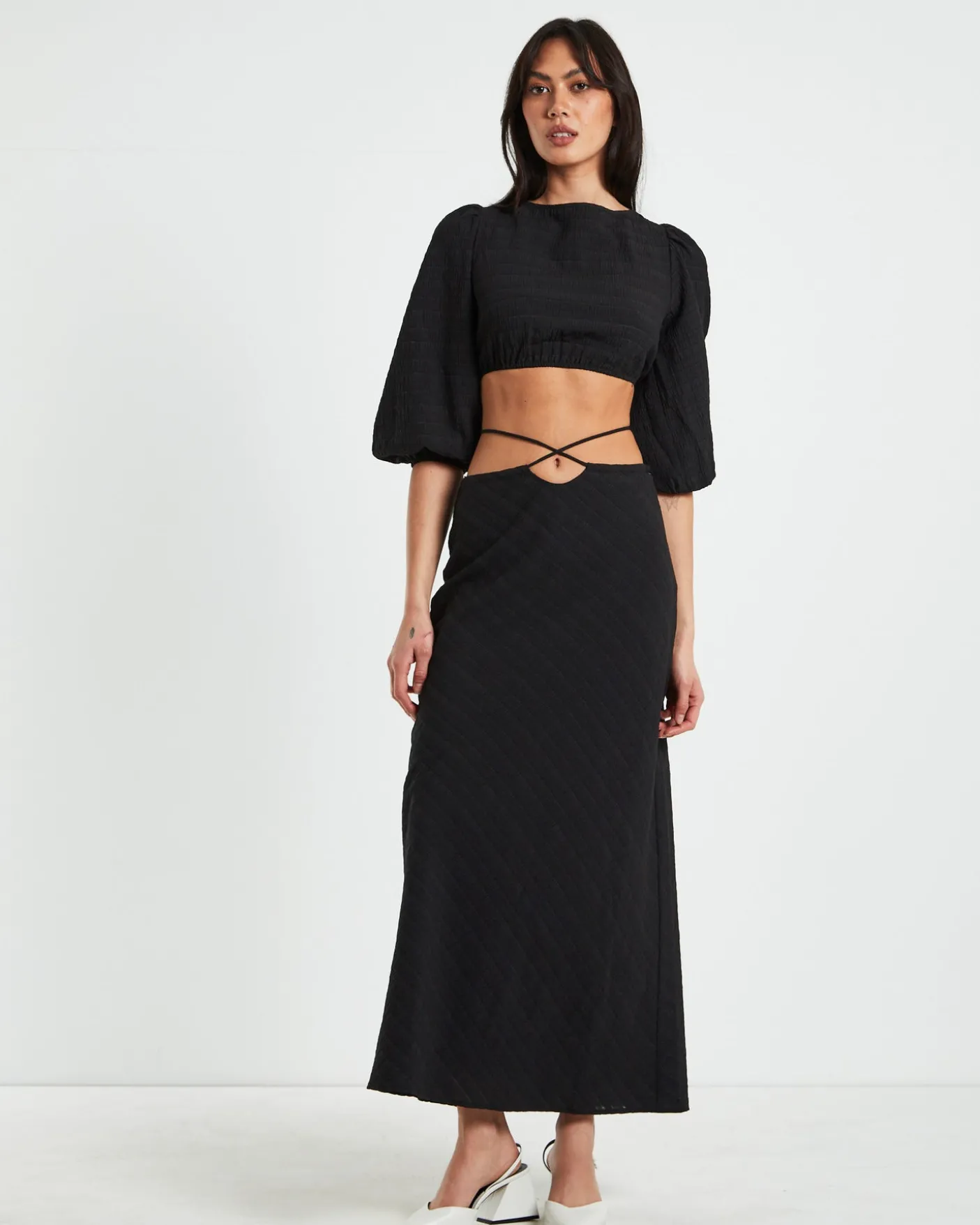 Wren Wrap Midi Skirt in Black