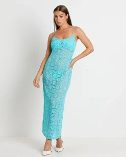Zayla Lace Maxi Dress in Aqua Blue