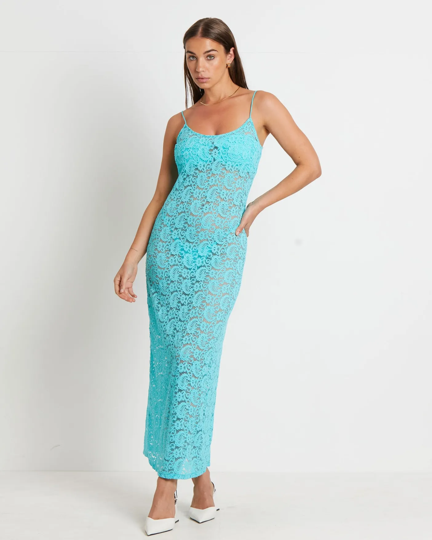 Zayla Lace Maxi Dress in Aqua Blue