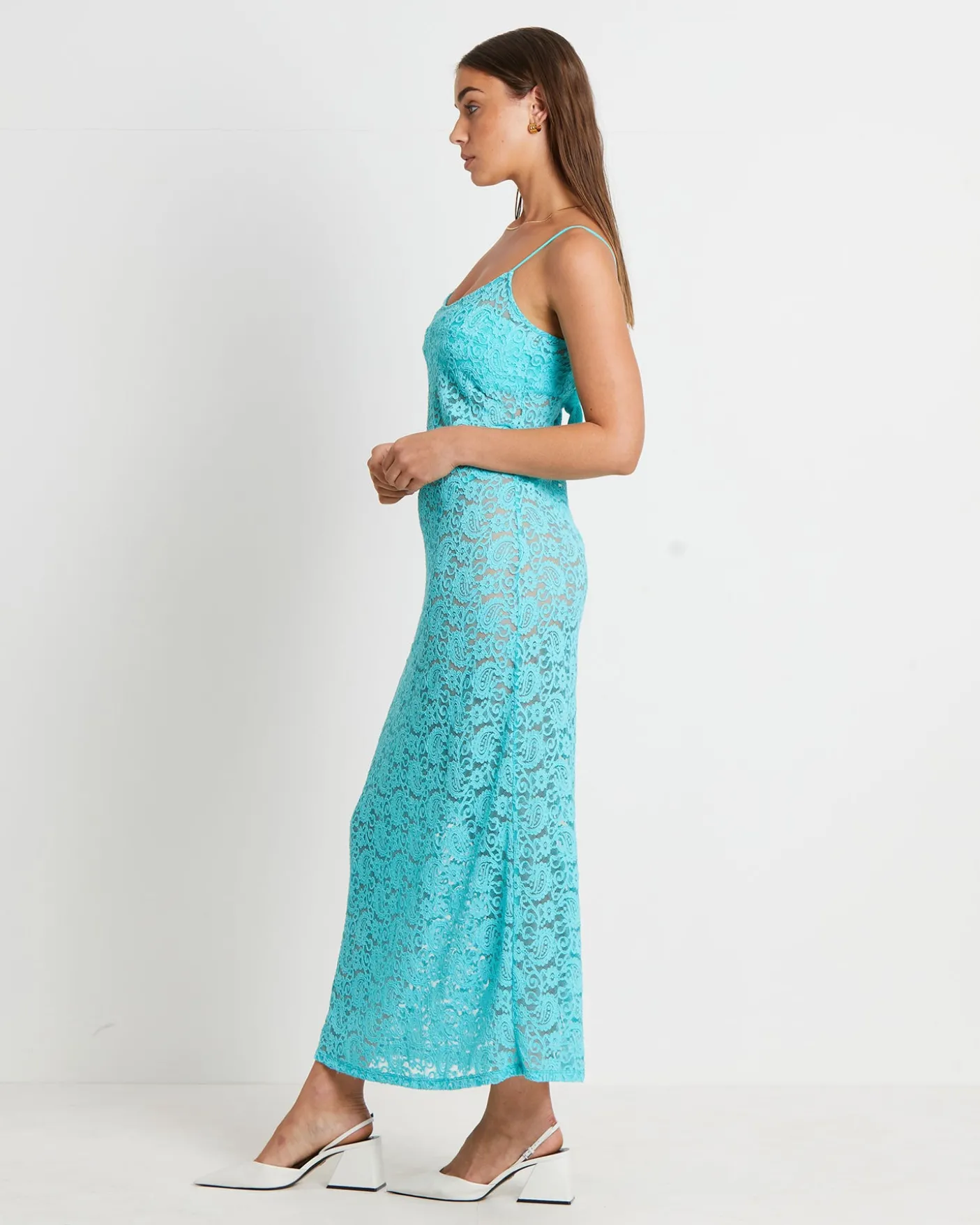 Zayla Lace Maxi Dress in Aqua Blue