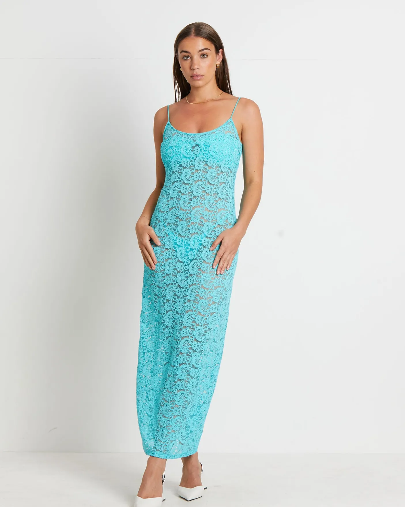 Zayla Lace Maxi Dress in Aqua Blue