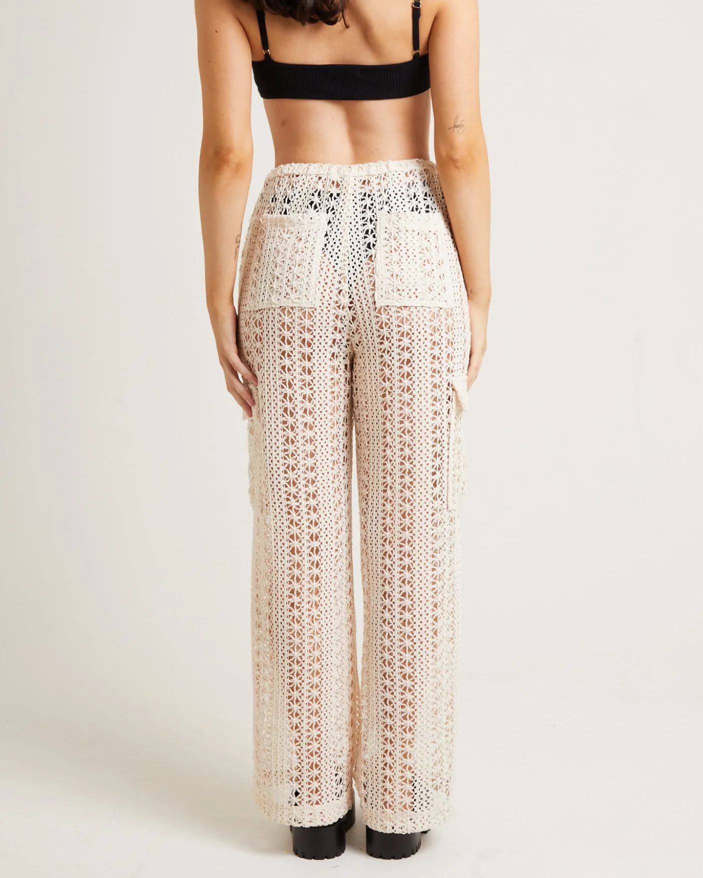 Zulu Crochet Cargo Pants in Milky White
