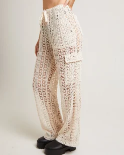 Zulu Crochet Cargo Pants in Milky White