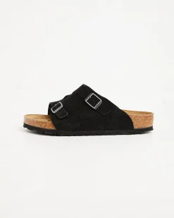 Zurich Regular Suede Leather Sandals in Black